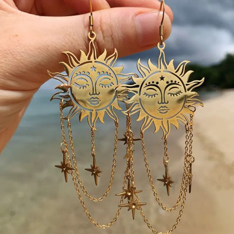 Ethnic Fashion Jewellery - أقراط متدلية بتصميم وجه الشمس المقطوعة