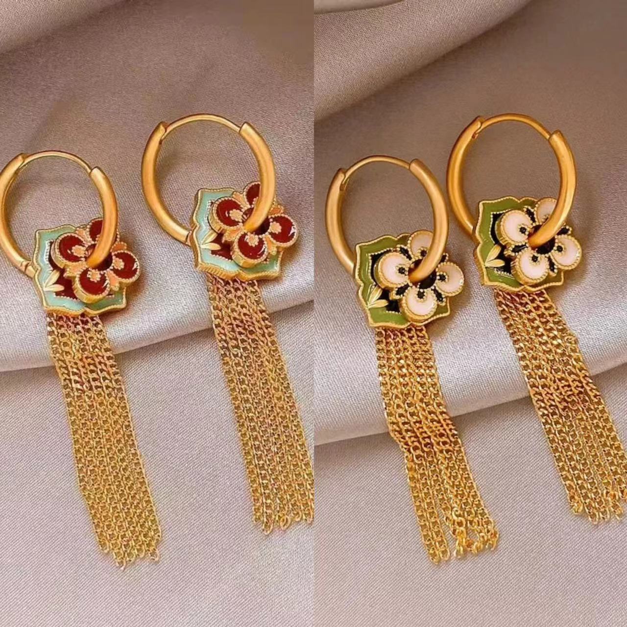 أقراط شرابة ذهبية على شكل زهرة - مراجعة Ethnic Fashion Way وسعره